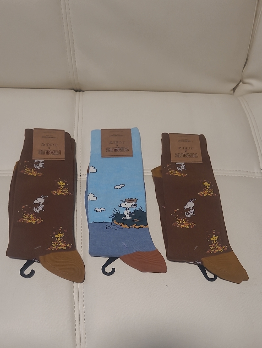 Peanuts Snoopy Crew Socks Trio - Brown & Light Blue